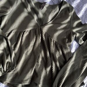 Olive Green Ribbed Women's Top